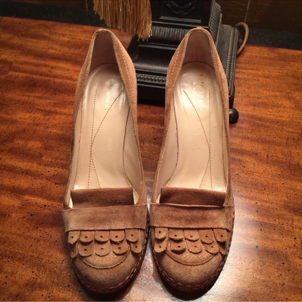 Kate spade suede fringe kiltie heeled  loafer prep